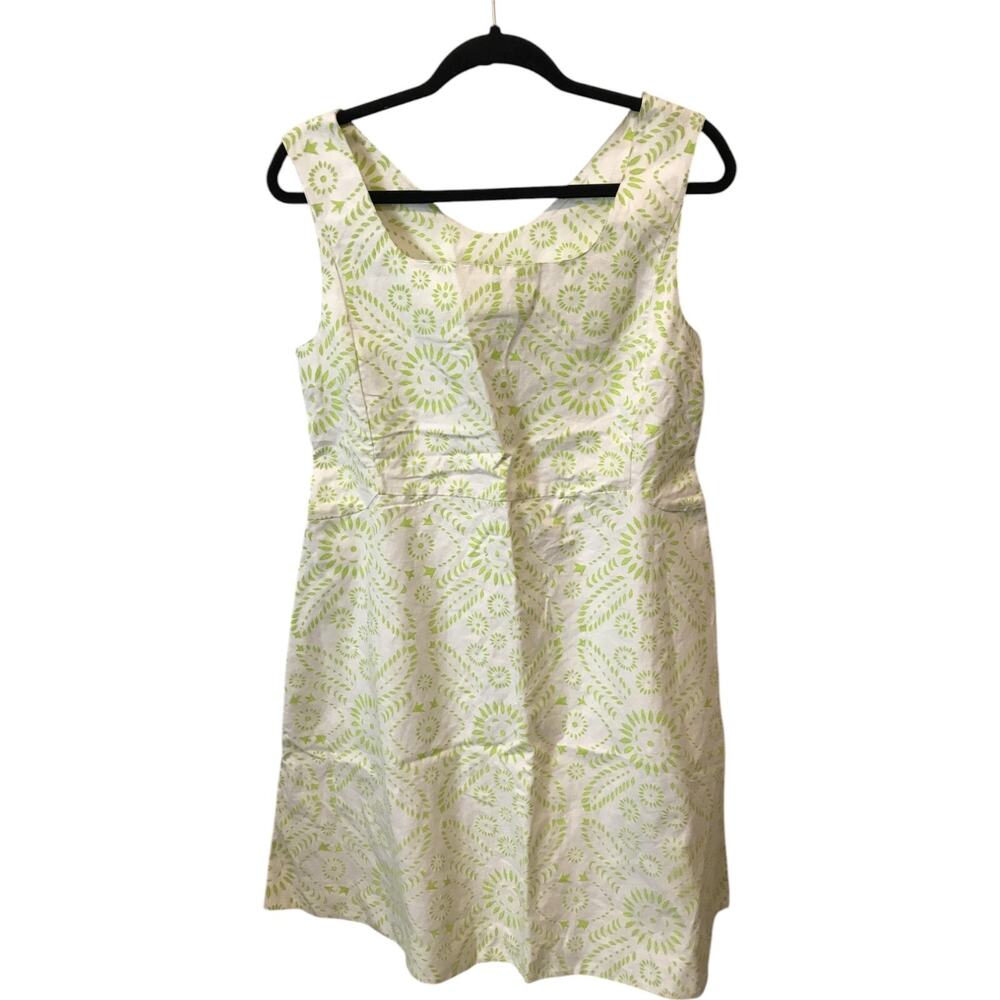 Thierry Colson A-Line Sun Dress Womens S White Green Floral Sleeveless Casual